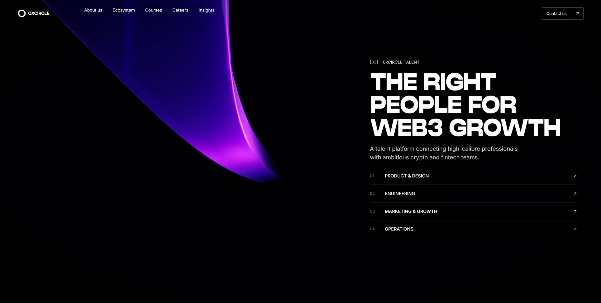 OX-CIRCLE Talent section connecting specialist people with Web3 growth