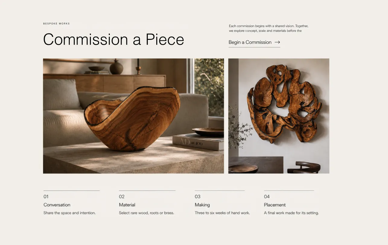 Rodney Band commission section showing sculptural pieces in interior settings
