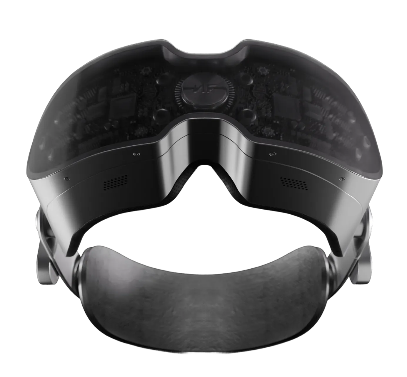 Black virtual reality headset viewed from the rear